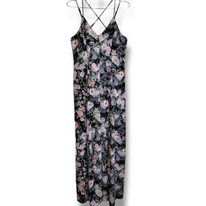 June & Hudson Womens Jumpsuit Sz Medium Black Floral Strappy Cottagecore Festiva